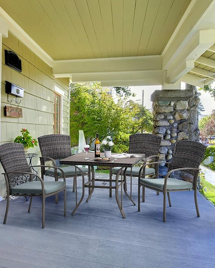 Pamapic 4 Piece Patio Dining Chair, Outdoor Dining Chair, Patio Wicker Chair for Backyard Garden Deck Poolside/Removable Cushions(Green) - LeafyLoom