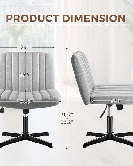 Criss Cross Legged Chair, Armless Swivel Wide Padded Height Adjustable Fabric Home Office, Light Grey - LeafyLoom