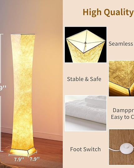 chiphy Floor Lamp, Dimmable 52" (S) Tall Standing Lamp, 3 Levels Adjustable Brightness 12Wx2 LED Bulbs, Column Floor Lamps, White Fabric Shade, Home Decor for Living Room, Bedroom, Kids Room - LeafyLoom