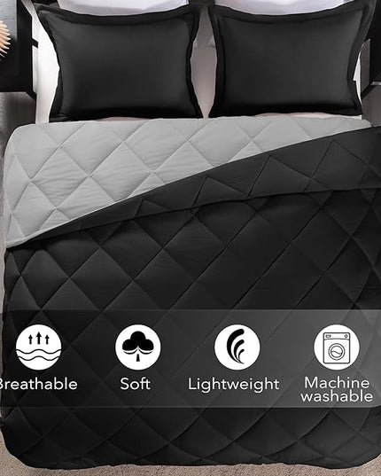downluxe King Size Comforter Set - Black and Grey King Comforter, Soft Bedding Sets for All Seasons -3 Pieces - 1 Comforter (104"x92") and 2 Pillow Shams(20"x36") - LeafyLoom