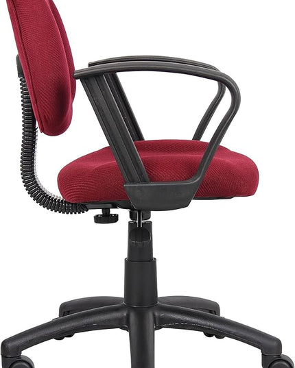 Boss Office Products Perfect Posture Delux Fabric Task Chair with Loop Arms in Burgundy - LeafyLoom