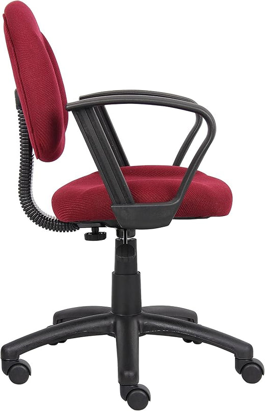 Boss Office Products Perfect Posture Delux Fabric Task Chair with Loop Arms in Burgundy - LeafyLoom
