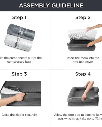 Bedsure Orthopedic Dog Bed for Large Dogs - Big Washable Dog Sofa Beds Large, Supportive Foam Pet Couch Bed with Removable Washable Cover, Waterproof Lining and Nonskid Bottom, Dark Grey BEDSURE