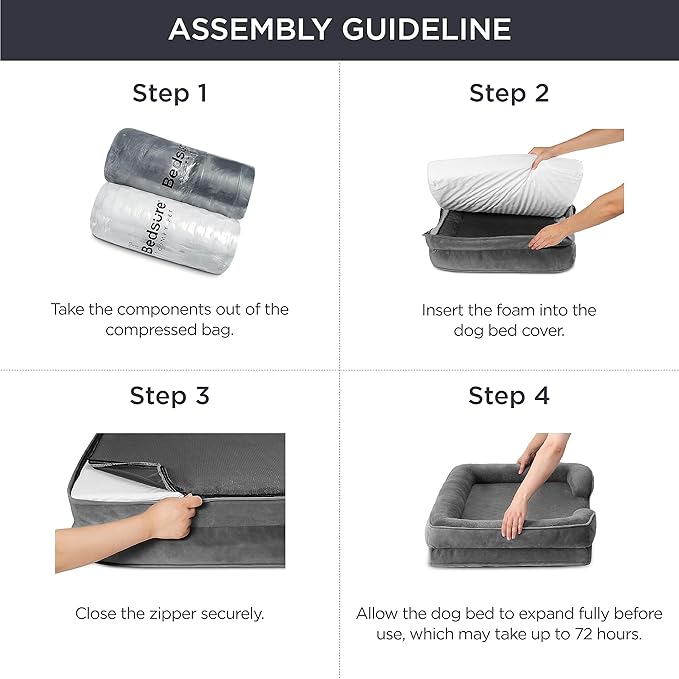 Bedsure Orthopedic Dog Bed for Large Dogs - Big Washable Dog Sofa Beds Large, Supportive Foam Pet Couch Bed with Removable Washable Cover, Waterproof Lining and Nonskid Bottom, Dark Grey BEDSURE