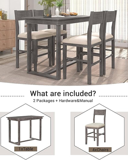 Farmhouse Style Counter Height Minimalism 1 Rectangular Chairs, Easy Clean & Assembly, Room, Kitchen, Small Place, 5 Piece Dining Table Set, Gray 4 - LeafyLoom