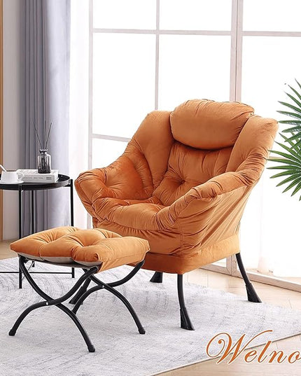 Welnow Lazy Chair with Ottoman, Modern Lounge Accent Chair with Armrests and a Side Pocket, Leisure Upholstered Sofa Chair Reading Chair with Footrest for Small Space, Corner Chair - LeafyLoom