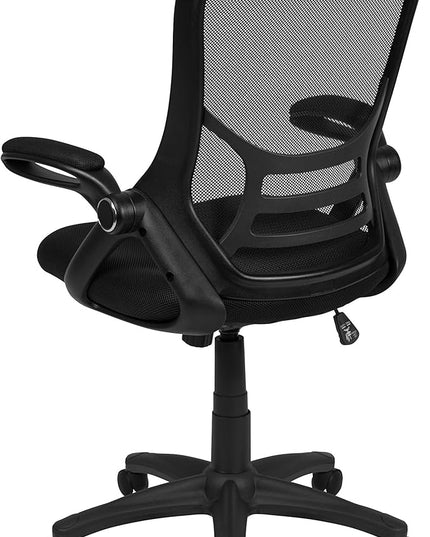 Flash Furniture Porter High Back Black Mesh Ergonomic Swivel Office Chair with Black Frame and Flip-up Arms - LeafyLoom