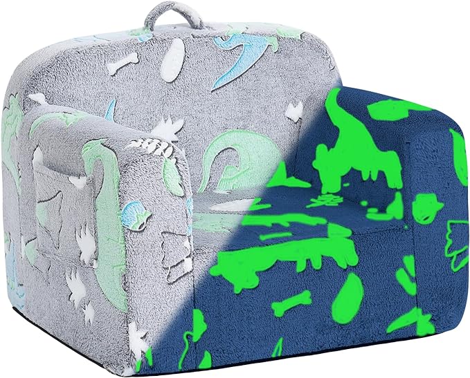Tiita Kids Sofa, Children Couch with Carrying Handle & Side Pockets, Kids Foam Chair, Toddler Armrest Chair,Kids Read Sofa for Girl or Boy(Dark Grey Dinosaur) - LeafyLoom