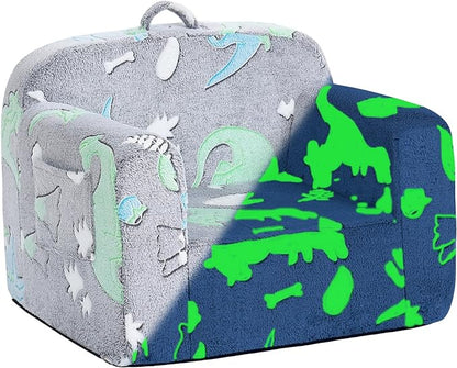 Tiita Kids Sofa, Children Couch with Carrying Handle & Side Pockets, Kids Foam Chair, Toddler Armrest Chair,Kids Read Sofa for Girl or Boy(Dark Grey Dinosaur) - LeafyLoom