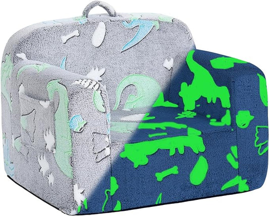 Tiita Kids Sofa, Children Couch with Carrying Handle & Side Pockets, Kids Foam Chair, Toddler Armrest Chair,Kids Read Sofa for Girl or Boy(Dark Grey Dinosaur) - LeafyLoom