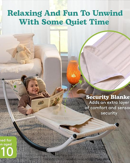 Kids Rocking Chair - Kids Recliner Chairs for Toddlers, Kids Chairs Comfy Toddlers Lounge Chair - Adjustable Pillow and Blanket for Sensory Comfort Included - LeafyLoom