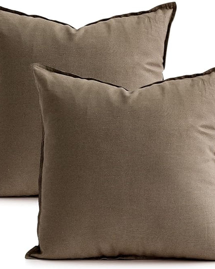 Jeanerlor Set of 2 20"x20" Pillowcase Cousion Cover Decor Cotton Linen with Unique Design to Embellish Balcony/Reception,(50 x 50cm), Khaki - LeafyLoom