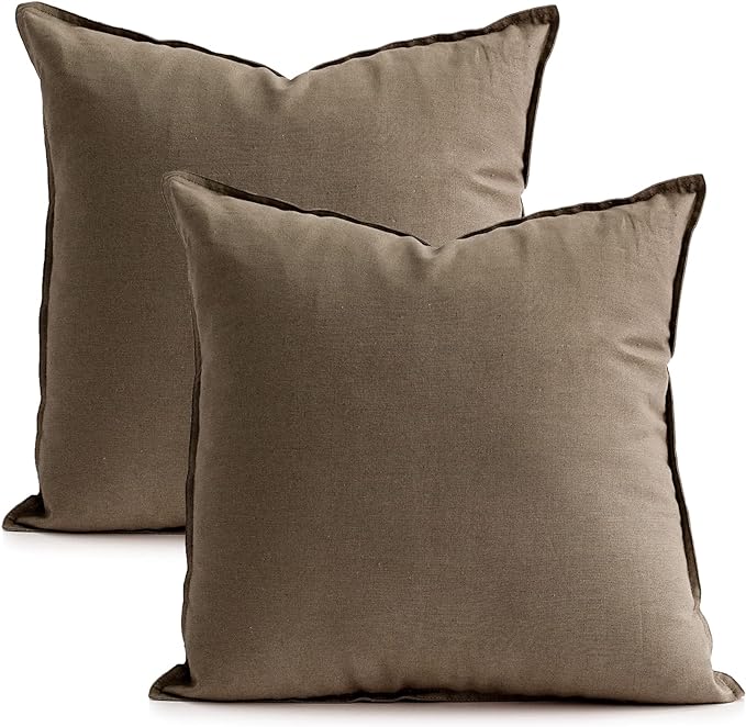Jeanerlor Set of 2 20"x20" Pillowcase Cousion Cover Decor Cotton Linen with Unique Design to Embellish Balcony/Reception,(50 x 50cm), Khaki - LeafyLoom