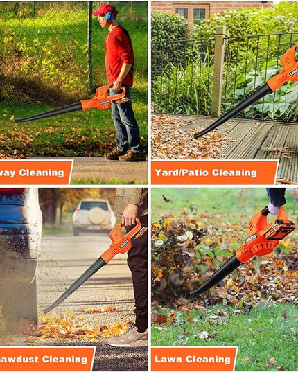 Leaf Blower Cordless - 21V Electric Cordless Leaf Blower with 2 Batteries and Charger, 2 Speed Mode, 2.0Ah Lightweight Battery Powered Leaf Blowers for Lawn Care, Patio, Blowing Leaves - LeafyLoom