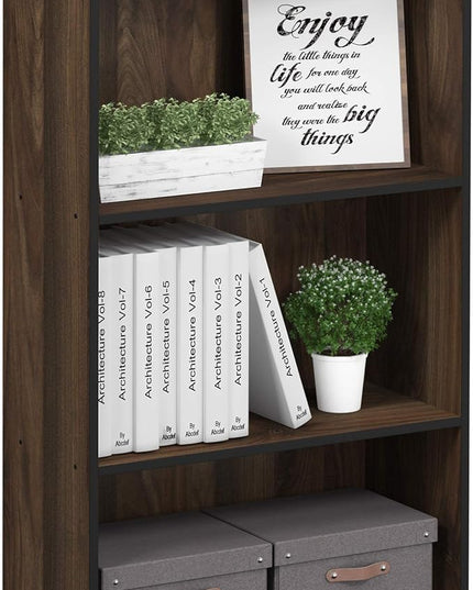 FURINNO Basic 3-Tier Bookcase Storage Shelves, Columbia Walnut - LeafyLoom