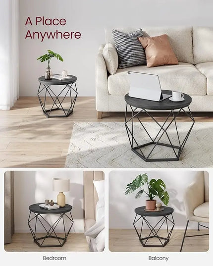 VASAGLE Small Coffee Table Set of 2, Round Coffee Table with Steel Frame, Side End Table for Living Room, Bedroom, Office, Charcoal Gray and Ink Black - LeafyLoom