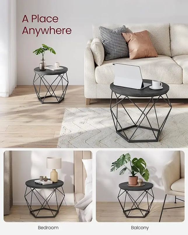 VASAGLE Small Coffee Table Set of 2, Round Coffee Table with Steel Frame, Side End Table for Living Room, Bedroom, Office, Charcoal Gray and Ink Black - LeafyLoom