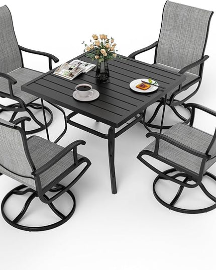 Pamapic 5 Pieces Patio Dining Set, Outdoor Dining Set All-Weather for Backyard Poolside Garden Deck, Modern Outdoor Table and Chairs Set with 4 Textilene Swivel Chairs,Gray - LeafyLoom