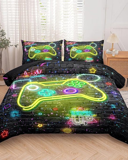 Twin Bedding Sets for Boys, Gamer Comforter Sets for Boys Teens, 3D Printed Gaming Console Soft Microfiber Bedding Sets, Twin Bed Comforter Set for Boys (1 Comforter +1 Pillowcases) - LeafyLoom
