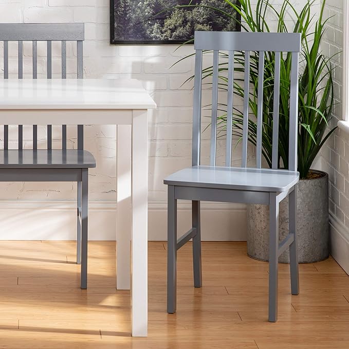Walker Edison 4 Person Modern Farmhouse Wood Small Dining Table Dining Room Kitchen Table Set 4 Chairs Set, 48 Inch, White and Grey - LeafyLoom