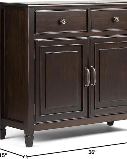 SIMPLIHOME Connaught SOLID WOOD 40 Inch Wide Traditional Entryway Storage Cabinet in Dark Chestnut Brown, For the Living Room, Entryway and Family Room - LeafyLoom