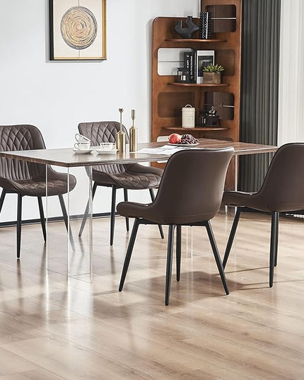 YOUNIKE Brown Dining Chairs set of 2 with High Backs Mid Century Modern Kitchen & Dining Room Chairs PU Faux Leather Upholstered sillas de comedor Comfortable Large Padded Accent Chair with Metal Legs - LeafyLoom