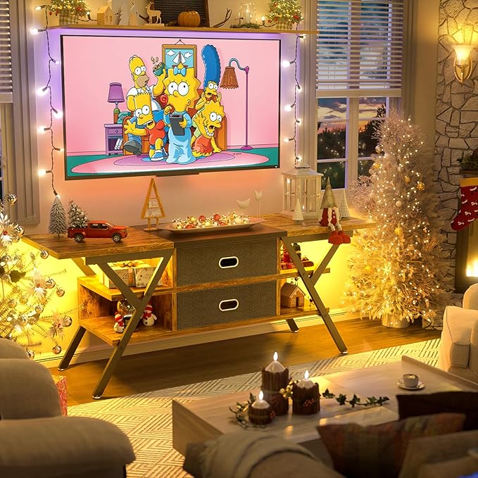 TV Stand for 55''/65'' TV - LED TV Stands with Power Outlets for Living Room, TV Entertainment Center with Storage, Modern Gaming TV Stand with Drawers for Bedroom, Entertainment Stand 55'', Vintage - LeafyLoom