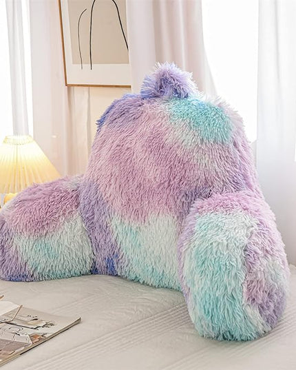 Aimuan Reading Pillow Bed Rest Pillow Plush Shaggy with Arms Cushion for Adults Teens Incline Rest Sitting up & Sleeping Snoring Pillow with Pregnancy Lumbar Back Support (Standard, Blue-Purple) - LeafyLoom