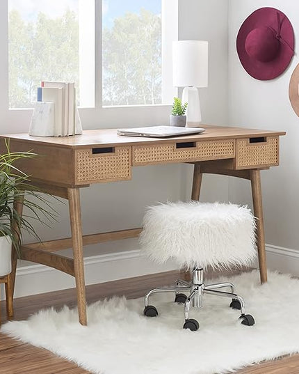 Linon Natural Dutton Wood and Rattan Desk - LeafyLoom