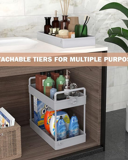 Ronlap 3 Tier Classic Storage Rolling Cart, Slim Storage Cart with Wheels Slide Out Storage Rolling Cart Organizer Plastic Utility Carts for Bathroom Laundry Room Kitchen Office Narrow Place, Grey - LeafyLoom