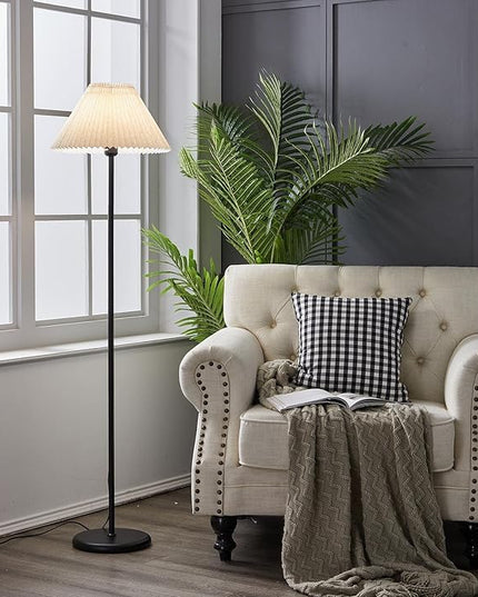 Black Pole Floor Lamp Simple Design Tall Lamp with Shade Standing Lamp with LED Bulb for Living Room and Bedroom - LeafyLoom