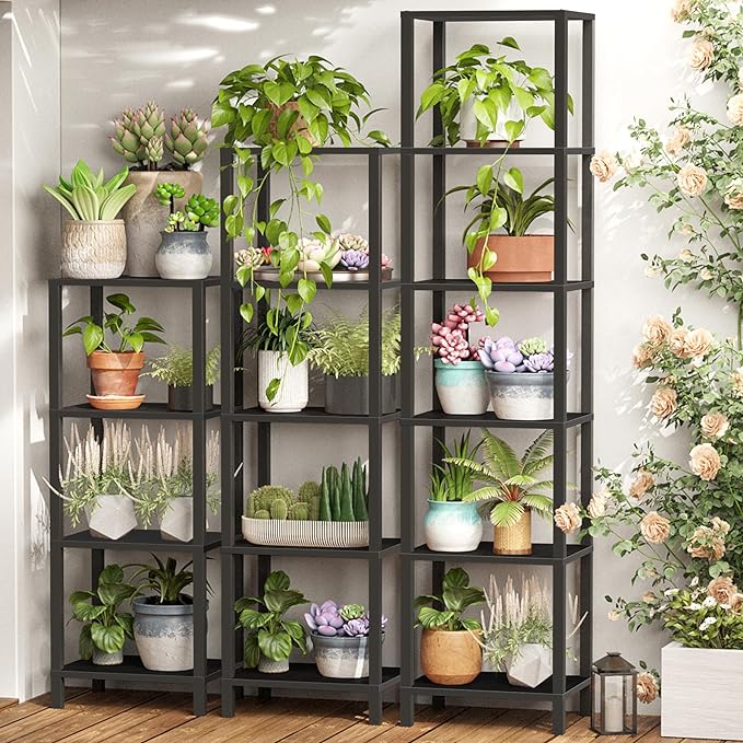 TUTOTAK Bookshelf, 5-Tier Tall Book Shelf, Narrow Bookcase for Small Space, DIY Stackable Bookshelf, for Living Room, Office, Study, Entryway, Industrial, Black BS01BK005 - LeafyLoom