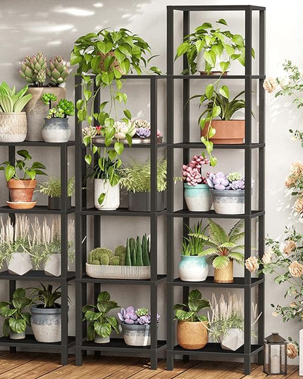 TUTOTAK Bookshelf, 4-Tier Tall Book Shelf, Narrow Bookcase for Small Space, DIY Stackable Bookshelf, for Living Room, Office, Study, Entryway, Industrial, Black BS01BK004 - LeafyLoom