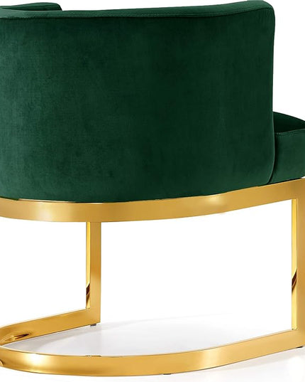 Meridian Furniture Gianna Collection Modern | Contemporary Velvet Upholstered Dining Chair with Polished Gold Metal Frame, 24" W x 22" D x 29.5" H, Green - LeafyLoom