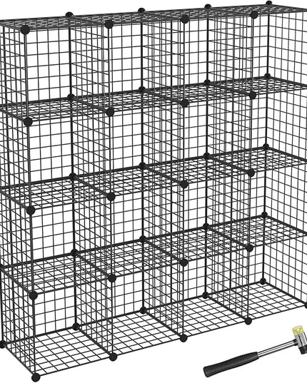 TUMUCUTE Wire Storage Cubes, Metal Storage Shelves Bookshelf, Stackable Modular Closet Organizer for Bedroom Living Room, Office, Black (16 Cubes, Iron) - LeafyLoom