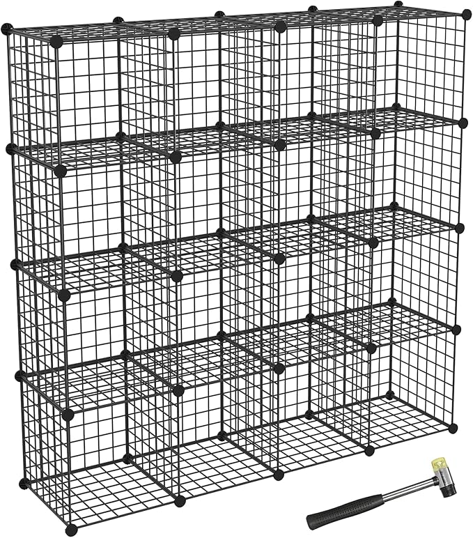 TUMUCUTE Wire Storage Cubes, Metal Storage Shelves Bookshelf, Stackable Modular Closet Organizer for Bedroom Living Room, Office, Black (16 Cubes, Iron) - LeafyLoom