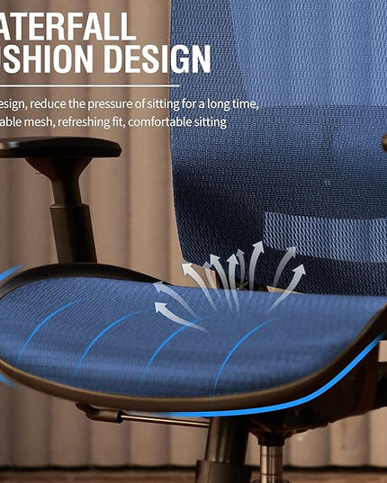 Mesh Office Chair,Ergonomic Computer Desk Chair,Sturdy Task Chair- Adjustable Lumbar Support & Armrests,Tilt Function,Comfort Wide Seat,Swivel Home Office Chair (Blue) - LeafyLoom