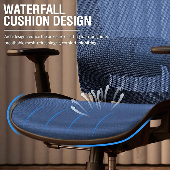 Mesh Office Chair,Ergonomic Computer Desk Chair,Sturdy Task Chair- Adjustable Lumbar Support & Armrests,Tilt Function,Comfort Wide Seat,Swivel Home Office Chair (Blue) - LeafyLoom