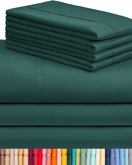 LuxClub 7 PC Split King Sheet Set, Breathable Luxury Bed Sheets, Deep Pockets 18" Eco Friendly Wrinkle Free Cooling Sheets Machine Washable Hotel Bedding Silky Soft - Emerald Split King - LeafyLoom