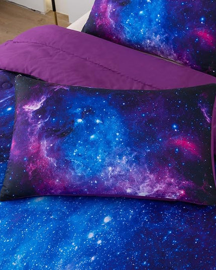 NINENINE Galaxy Comforter Girls Twin Bedding Sets Purple Comforter Set Bed in a Bag Twin Space Bedding Set with 1 Comforter 1Pillowcase - LeafyLoom