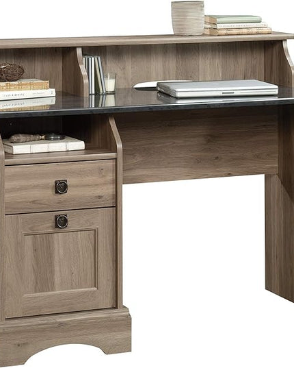 Sauder Graham Hill Desk and HomePlus Storage Cabinet Bundle, Salt Oak Finish - LeafyLoom