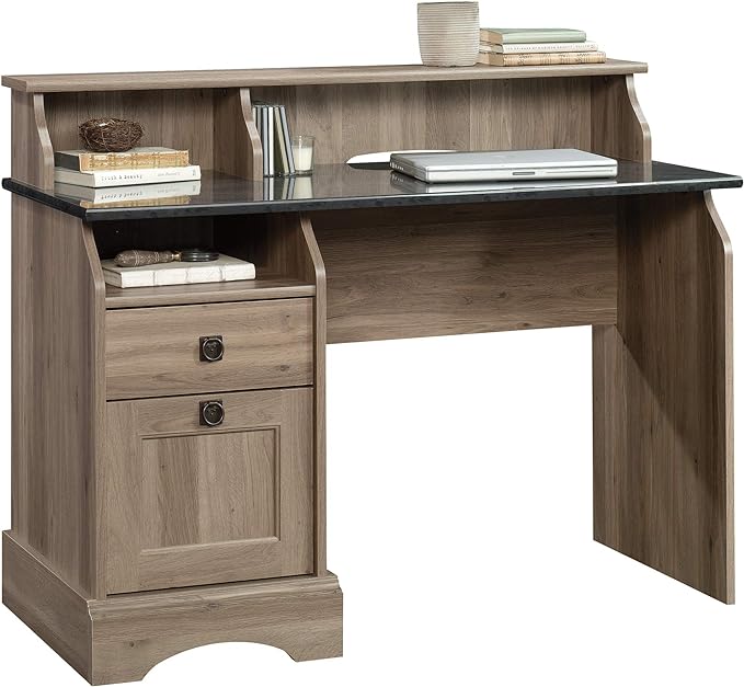 Sauder Graham Hill Desk and HomePlus Storage Cabinet Bundle, Salt Oak Finish - LeafyLoom