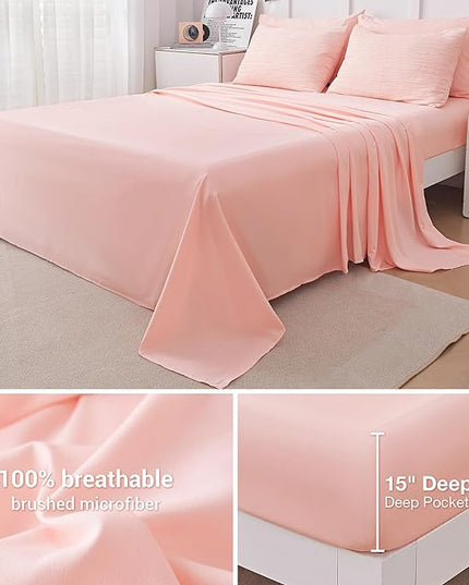 8 Piece Woven Texture Pink King Size Comforter Set, Bed in A Bag Bedding King with Comforter and Sheets, Soft Lightweight Comforter Set with Deocor Throw Pillow, Pink - LeafyLoom