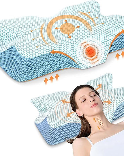 Anvo Cervical Neck Pillow for Neck and Shoulder Pain - Memory Foam Neck Pillows for Pain Relief Sleeping, Side Sleeper Pillow, Contour Orthopedic Firm Pillow for Back Stomach Sleeper - Blue - LeafyLoom