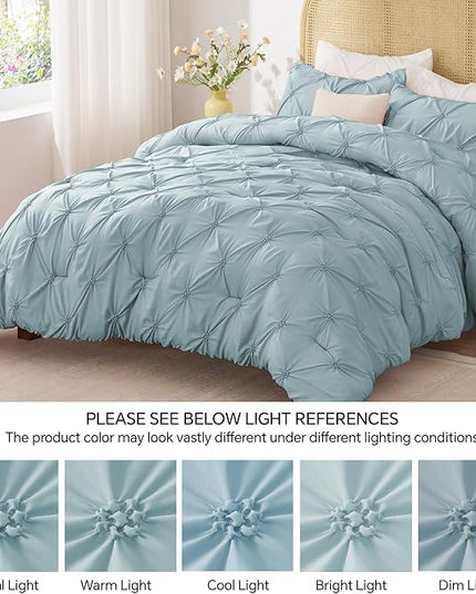 BEDELITE Light Blue Twin Comforter Set for Girls - 2 Peices Boho Pintuck Bedding Comforter Sets, Lightweight Soft & Warm Twin Bedding Sets with 1 Pillowcase for All Season - LeafyLoom