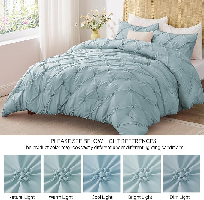 BEDELITE Light Blue Twin Comforter Set for Girls - 2 Peices Boho Pintuck Bedding Comforter Sets, Lightweight Soft & Warm Twin Bedding Sets with 1 Pillowcase for All Season - LeafyLoom