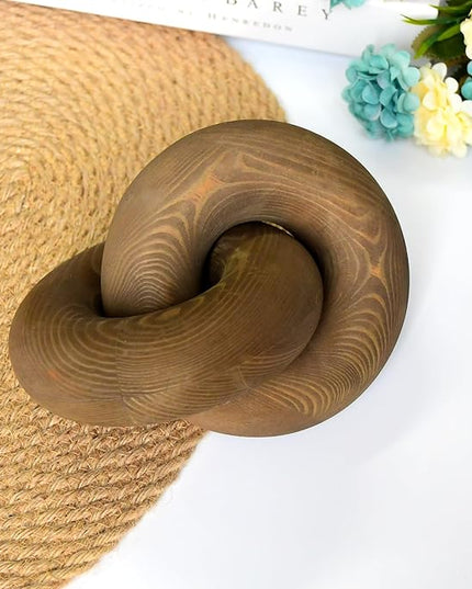 Wood kont Decor Coffee Table Decor for Living Room, Wood Chain Link Decor, Hand Carved Decoration for Home, Modern Farmhouse, Boho and Shelf Object, Brown - LeafyLoom