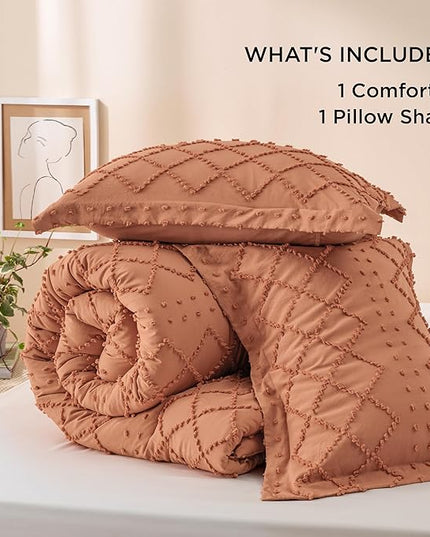 Bedsure Twin/Twin XL Comforter Set - Pumpkin Boho Twin Extra Long Comforter Set for College, Shabby Chic Dorm Bedding Set, 2 Pieces Modern Farmhouse Bed Set, includes 1 Pillow Sham - LeafyLoom