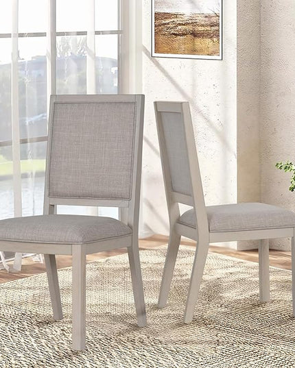 COLAMY Wooden Dining Chairs Set of 2, Mid Century Modern Upholstered Dining Chairs, 19 Inch Fabric Dining Room Chair with Back for Kitchen Dining Living Room Courtyard Waiting Leisure Area, Ivory - LeafyLoom