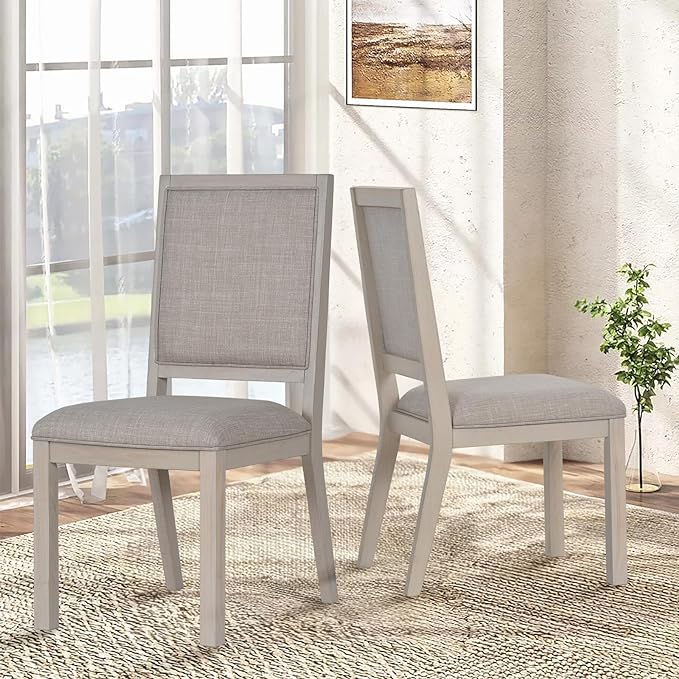 COLAMY Wooden Dining Chairs Set of 2, Mid Century Modern Upholstered Dining Chairs, 19 Inch Fabric Dining Room Chair with Back for Kitchen Dining Living Room Courtyard Waiting Leisure Area, Ivory - LeafyLoom